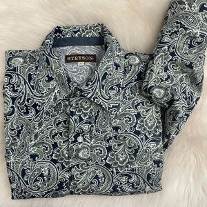 Stetson Navy and White Paisley Casual Button Down Shirt